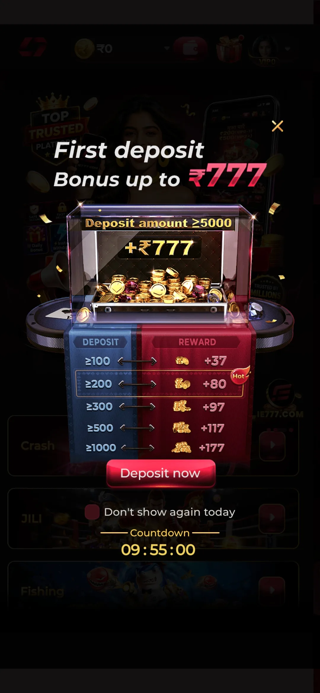 IN7 app screenshot showing an in-app bonus offer