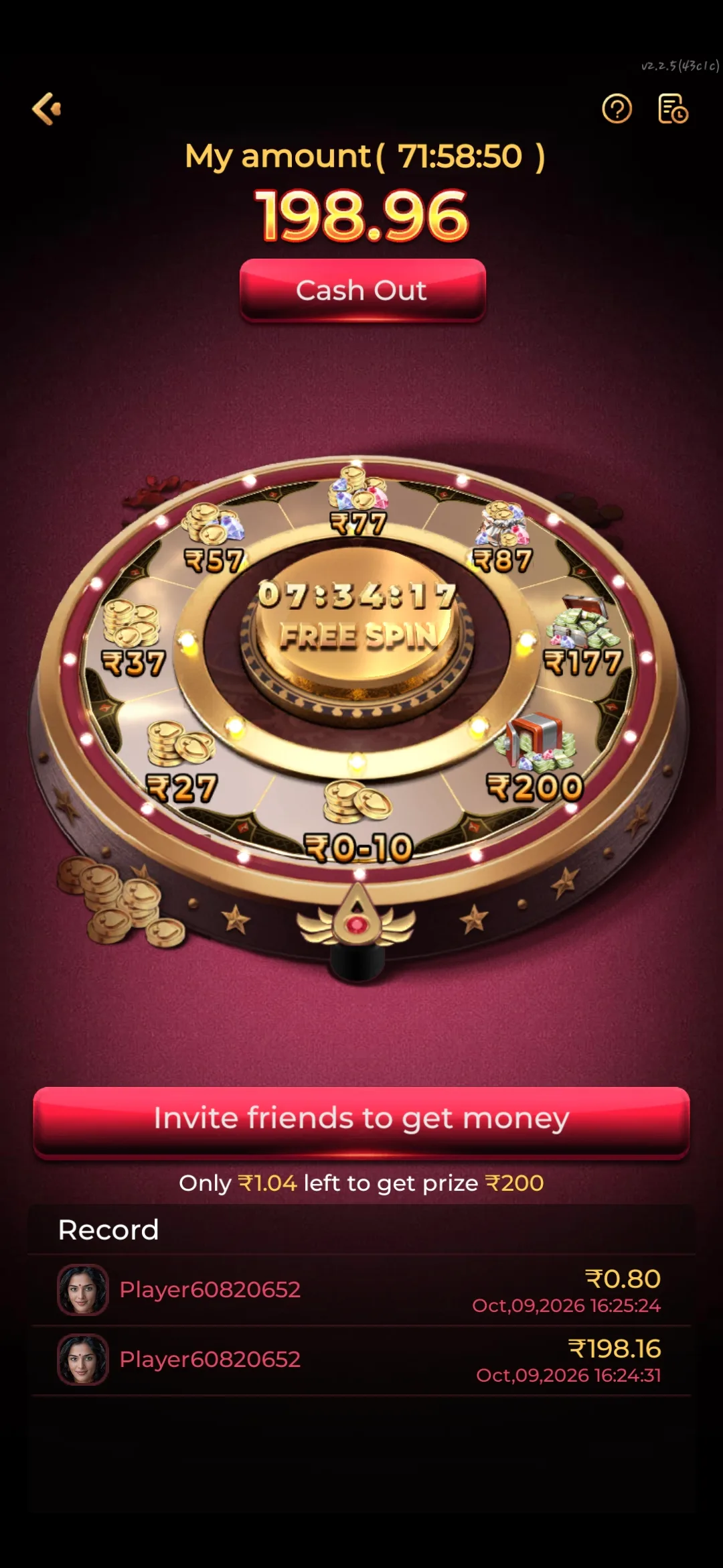 IN7 app screenshot showing live casino content