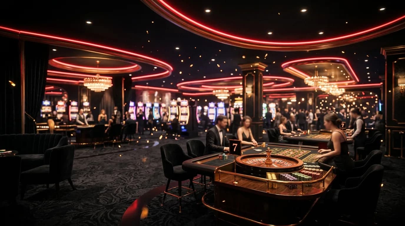 Roulette and card tables inside a casino